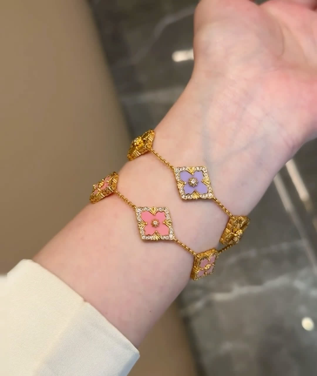 Van Cleef & Arpels Alhambra Pink and Purple Enamel Bracelet